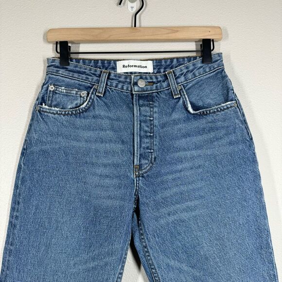 Reformation Mid Crop Flare Jeans Button Fly Baltic Wash Size 27 Petite - Picture 3 of 8